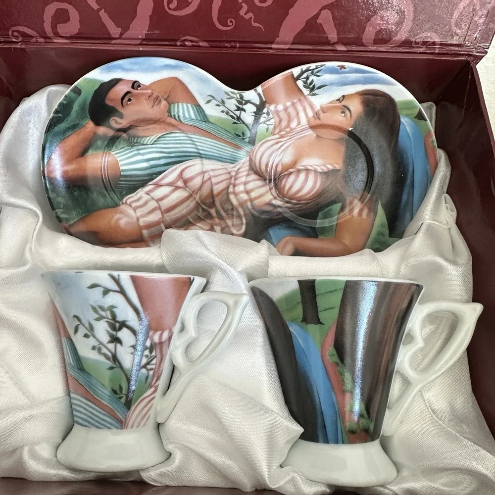 Jorge Arche Arte Casa Collection Espresso Cups‎ Saucer Set Multicolor Box Signed